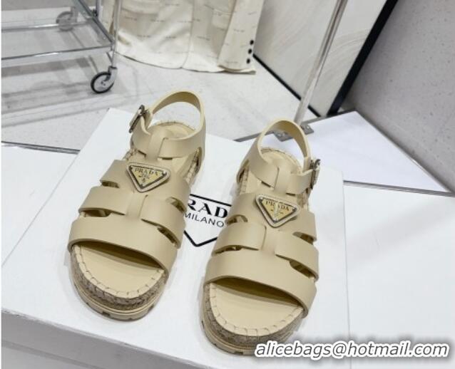 Low Cost Prada Rubber Flat Sandals Light Beige 728032