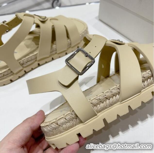 Low Cost Prada Rubber Flat Sandals Light Beige 728032