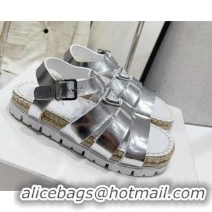 Good Product Prada Rubber Flat Sandals Silver 728033