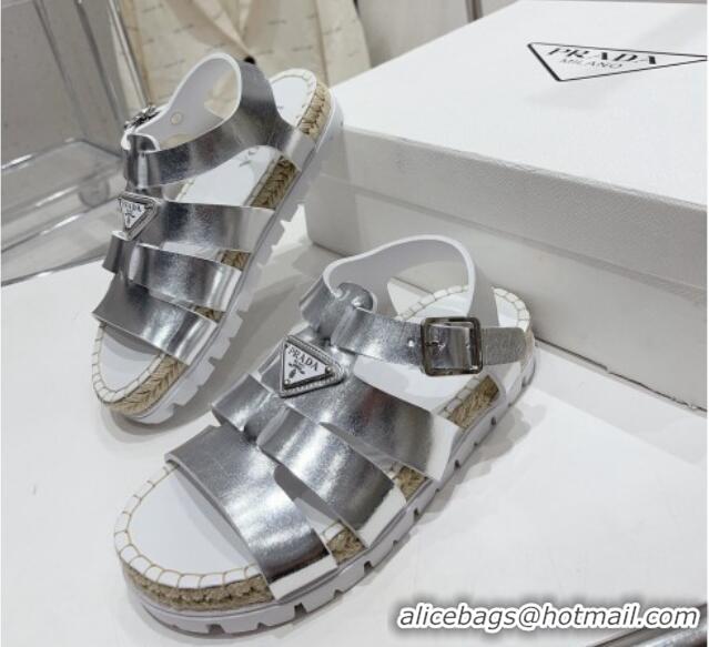 Good Product Prada Rubber Flat Sandals Silver 728033