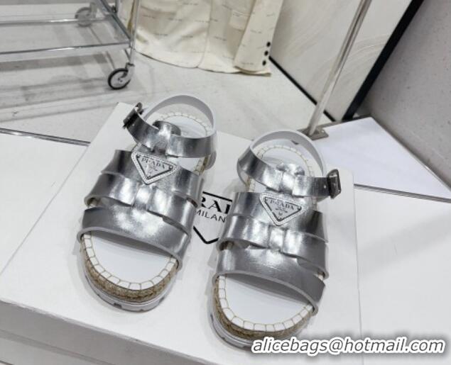 Good Product Prada Rubber Flat Sandals Silver 728033