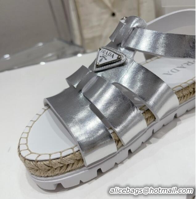 Good Product Prada Rubber Flat Sandals Silver 728033