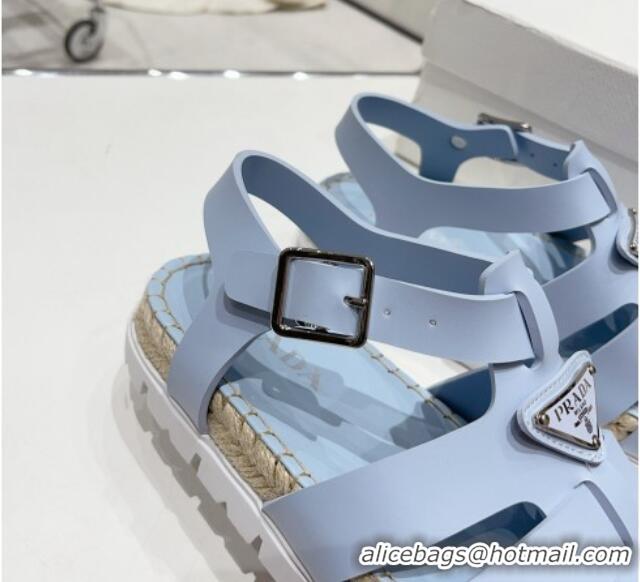 Purchase Prada Rubber Flat Sandals Light Blue 728034