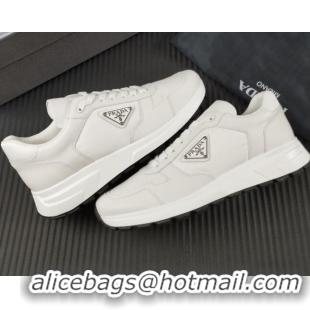 Top Design Prada Men's Leather Sneakers with Logo White 804109