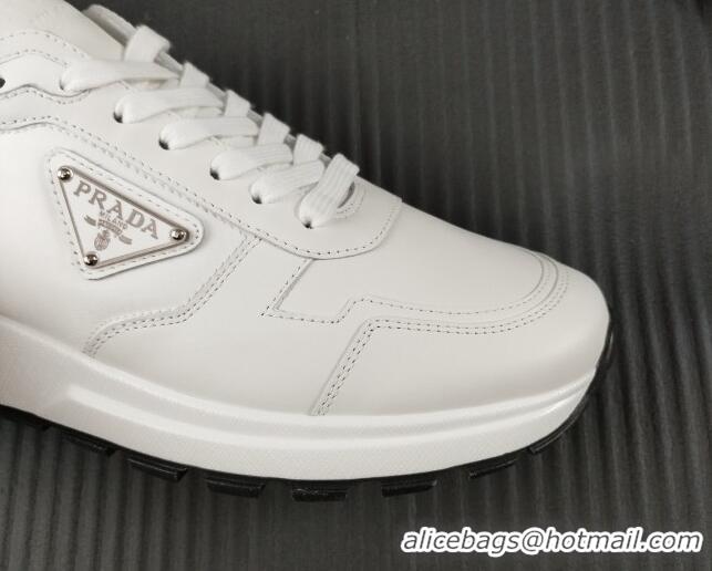 Top Design Prada Men's Leather Sneakers with Logo White 804109