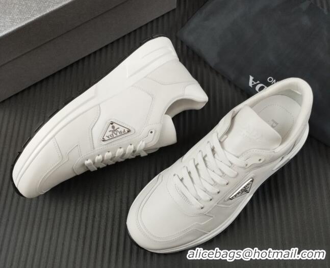 Top Design Prada Men's Leather Sneakers with Logo White 804109