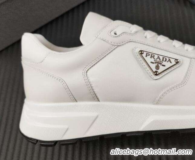 Top Design Prada Men's Leather Sneakers with Logo White 804109