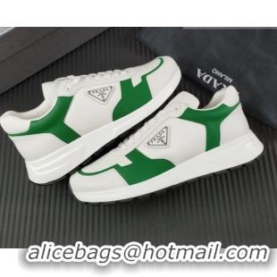 Lower Price Prada Men's Leather Sneakers with Logo White/Green 804110