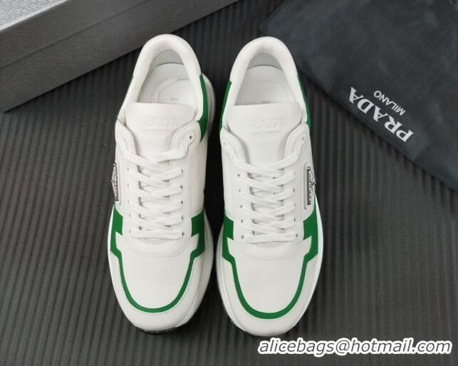 Lower Price Prada Men's Leather Sneakers with Logo White/Green 804110