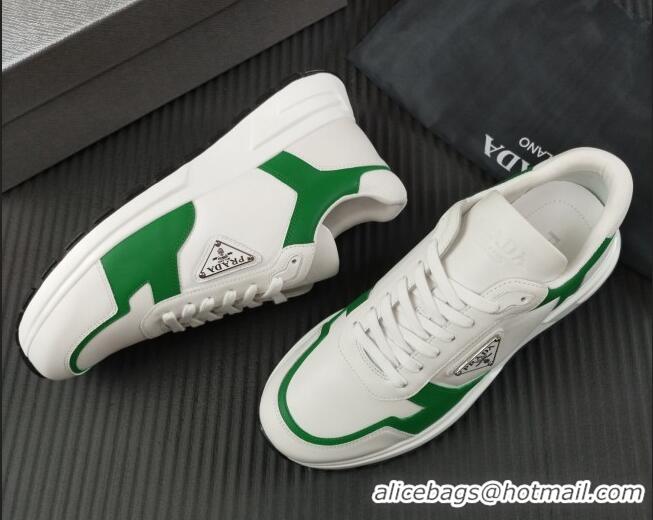 Lower Price Prada Men's Leather Sneakers with Logo White/Green 804110