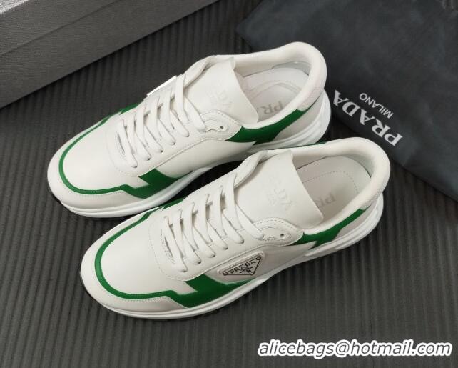 Lower Price Prada Men's Leather Sneakers with Logo White/Green 804110