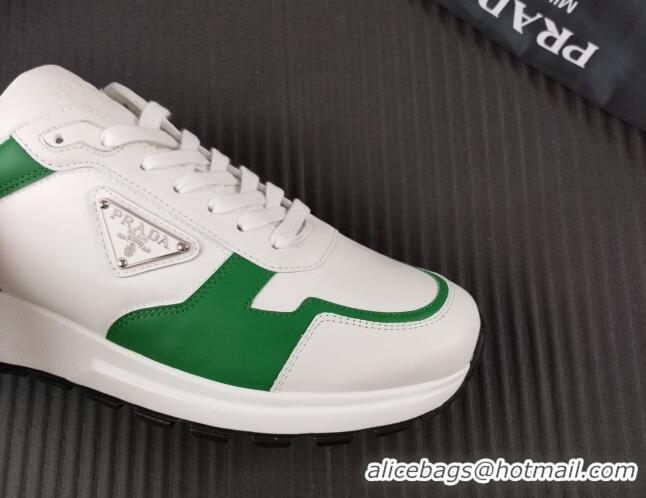 Lower Price Prada Men's Leather Sneakers with Logo White/Green 804110