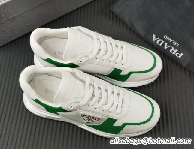 Lower Price Prada Men's Leather Sneakers with Logo White/Green 804110