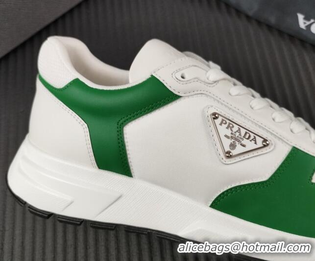 Lower Price Prada Men's Leather Sneakers with Logo White/Green 804110