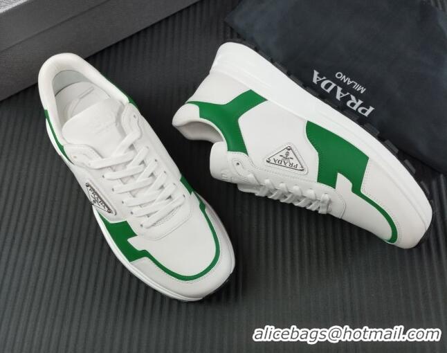 Lower Price Prada Men's Leather Sneakers with Logo White/Green 804110