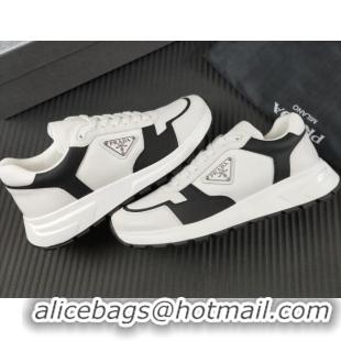 Lowest Cost Prada Men's Leather Sneakers with Logo White/Black 804111