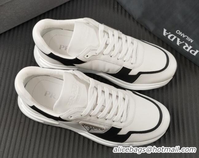 Lowest Cost Prada Men's Leather Sneakers with Logo White/Black 804111