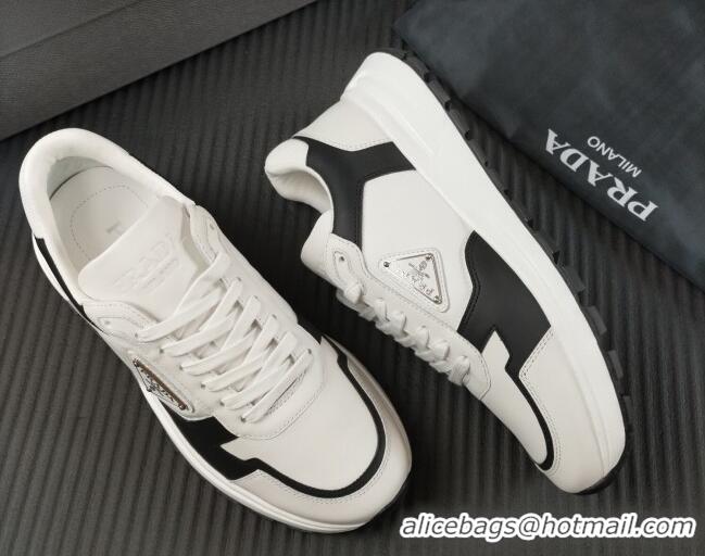 Lowest Cost Prada Men's Leather Sneakers with Logo White/Black 804111