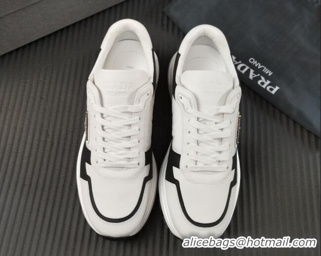 Lowest Cost Prada Men's Leather Sneakers with Logo White/Black 804111