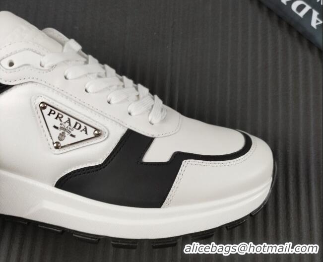 Lowest Cost Prada Men's Leather Sneakers with Logo White/Black 804111