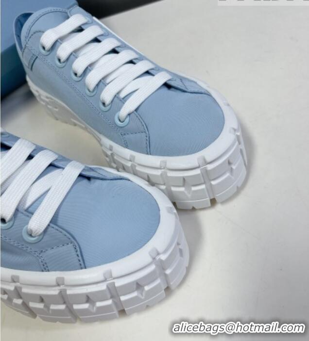 Stylish Prada Nylon Platform Sneakers 5cm Light Blue 805016