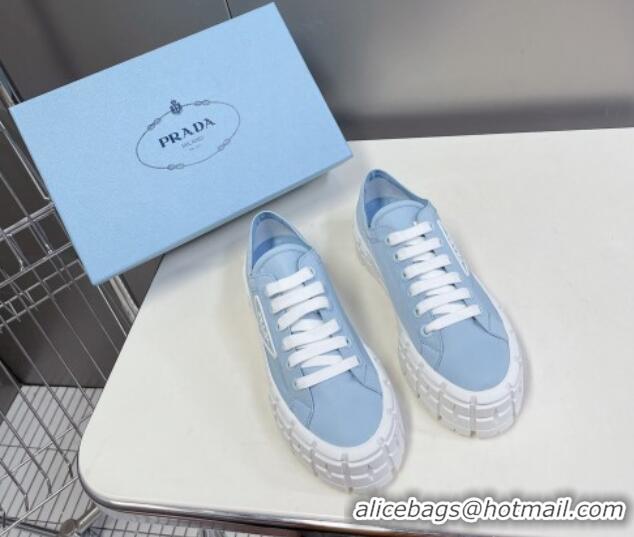 Stylish Prada Nylon Platform Sneakers 5cm Light Blue 805016