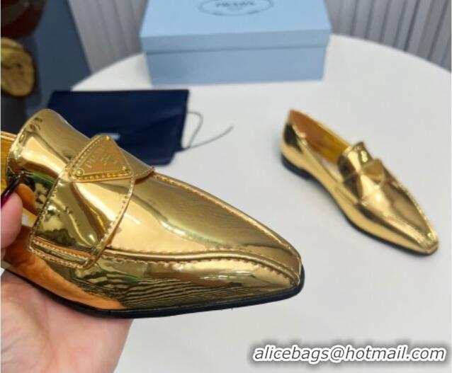 Good Quality Prada Patent Leather Pointed Loafers Gold 821101