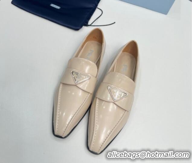 Low Cost Prada Patent Leather Pointed Loafers Nude 821103