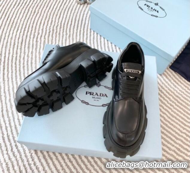 Trendy Design Prada Monolith Brushed Leather Loafers Black 821111