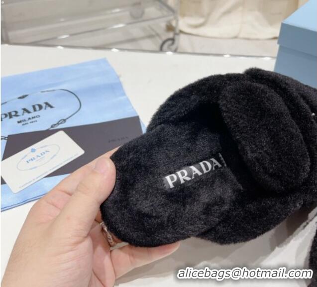 Top Grade Prada Wool Fur Flat Mules Black 831002 