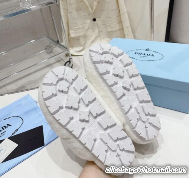 Good Looking Prada Wool Fur Flat Mules White 831003