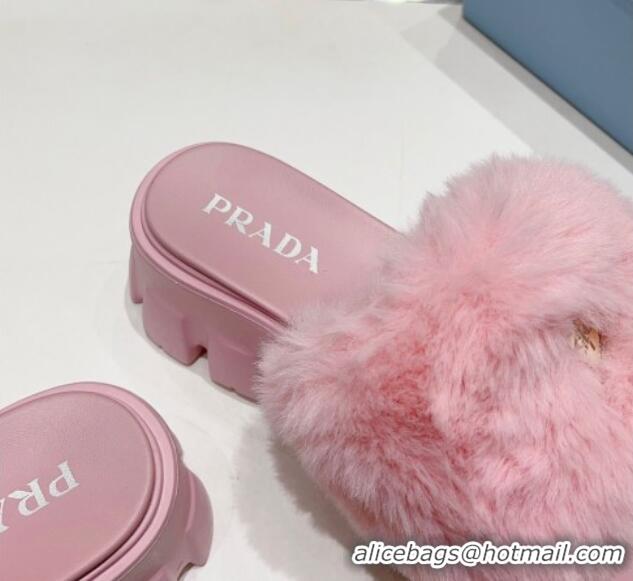 Luxury Discount Prada Wool Platform Mules Light Pink 831007