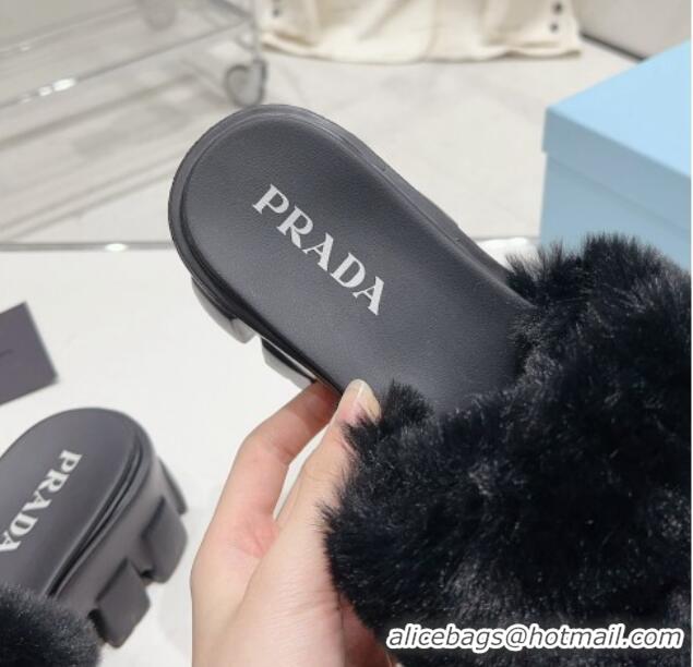 Popular Style Prada Wool Platform Mules Black 831010