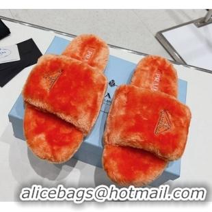 Purchase Prada Wool Flat Slide Sandals Orange 831017