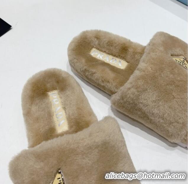 Best Price Prada Wool Flat Slide Sandals Beige 831018