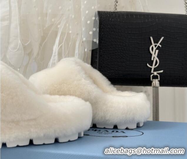 Good Looking Prada Wool Flat Thong Slide Sandals White 901100