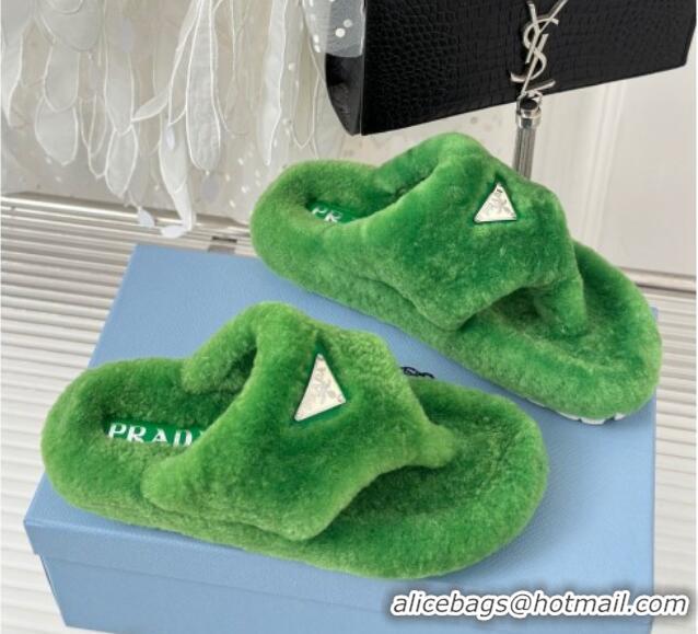 Discount Fashion Prada Wool Flat Thong Slide Sandals Green 901101