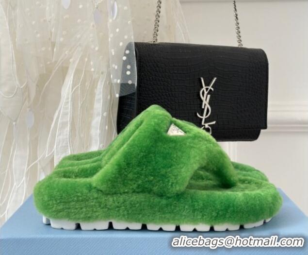 Discount Fashion Prada Wool Flat Thong Slide Sandals Green 901101