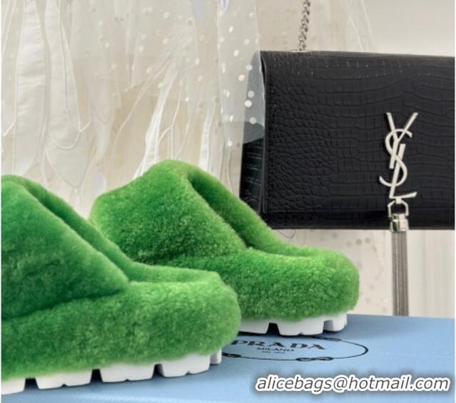 Discount Fashion Prada Wool Flat Thong Slide Sandals Green 901101