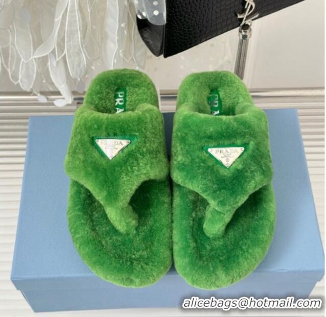 Discount Fashion Prada Wool Flat Thong Slide Sandals Green 901101