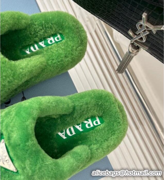 Discount Fashion Prada Wool Flat Thong Slide Sandals Green 901101