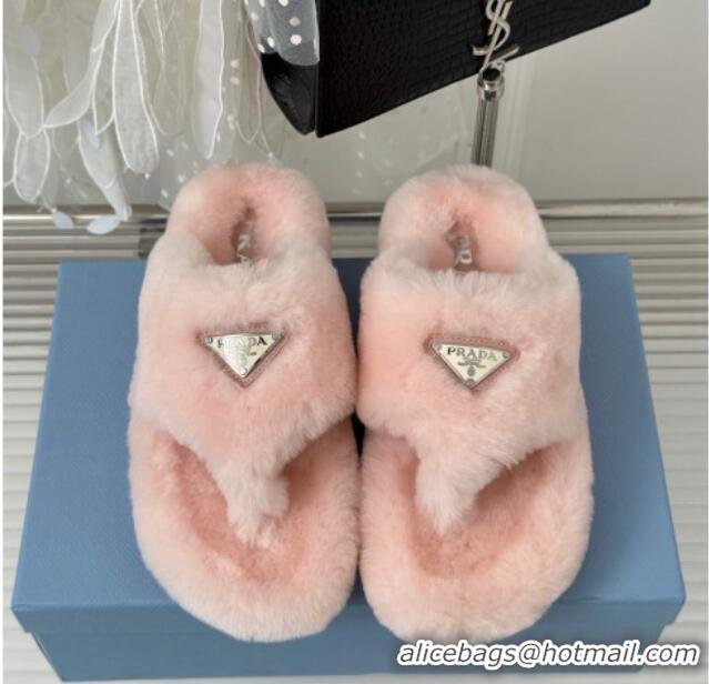 Pretty Style Prada Wool Flat Thong Slide Sandals Light Pink 901103