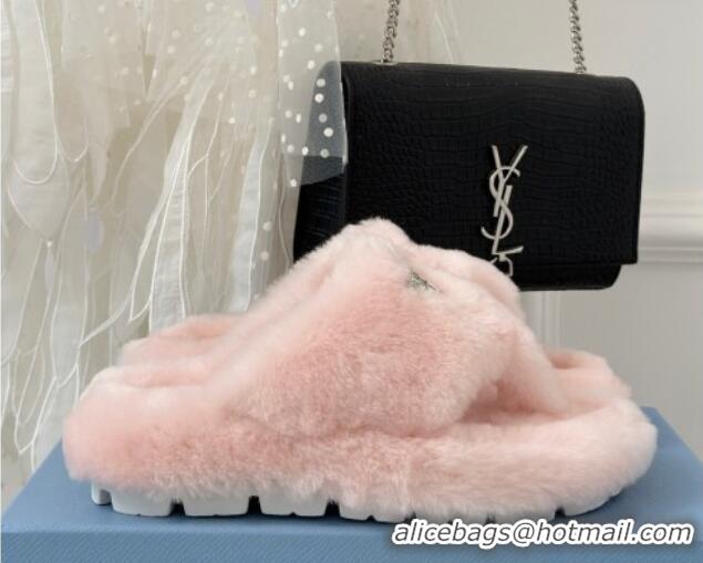 Pretty Style Prada Wool Flat Thong Slide Sandals Light Pink 901103