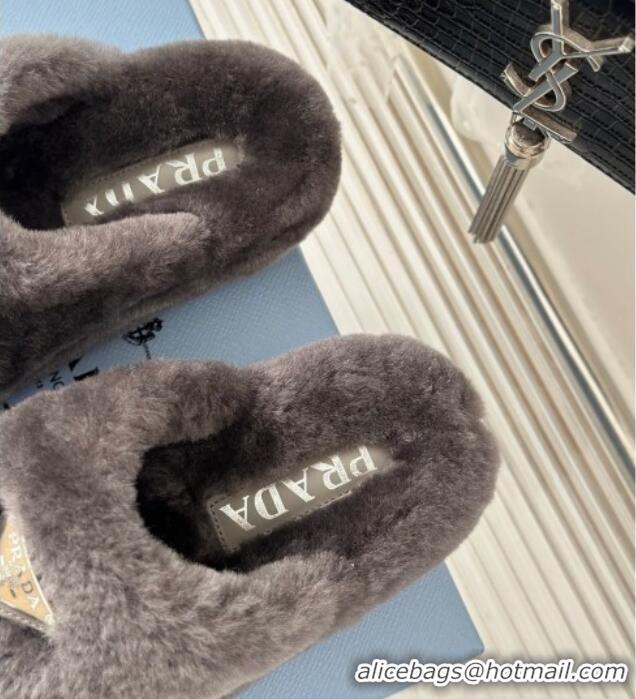 Low Cost Prada Wool Flat Thong Slide Sandals Grey 901104