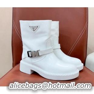 Most Popular Prada Nylon and Brushed Leather Ankle Boots Optic White 901108