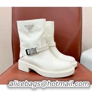 Shop Duplicate Prada Nylon and Brushed Leather Ankle Boots White 901109