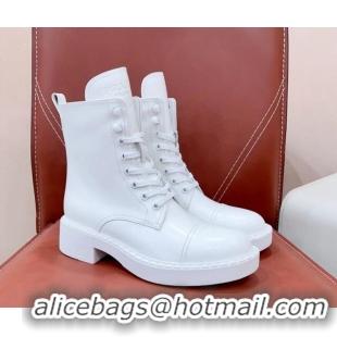 Cheap Price Prada Brushed Leather Lace-up Ankle Boots Optic White 901110