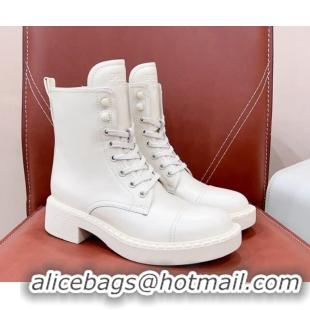 Charming Prada Brushed Leather Lace-up Ankle Boots White 901111