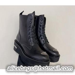 Good Quality Prada Calf Leather Platform Ankle Boots 6cm with Front Logo Black 901116