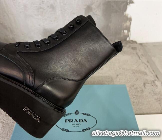 Good Quality Prada Calf Leather Platform Ankle Boots 6cm with Front Logo Black 901116